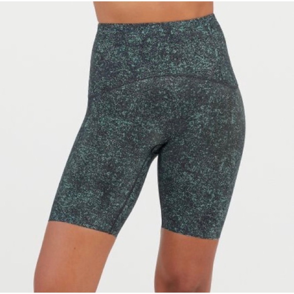 Spanx High Waisted Bike Shorts Size S Green Black Speckled Compression Athletic